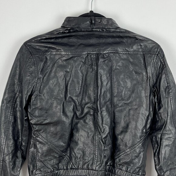Kismet Cropped Biker Jacket Size S Black Faux Leather Long Sleeve Full Zip Band - Picture 7 of 9